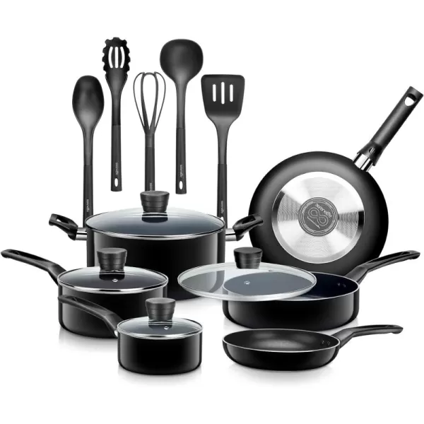 SereneLife Kitchenware Pots &amp; Pans Basic Kitchen Cookware, Black Non-Stick Coating Inside, Heat Resistant Lacquer , One Size, Gold