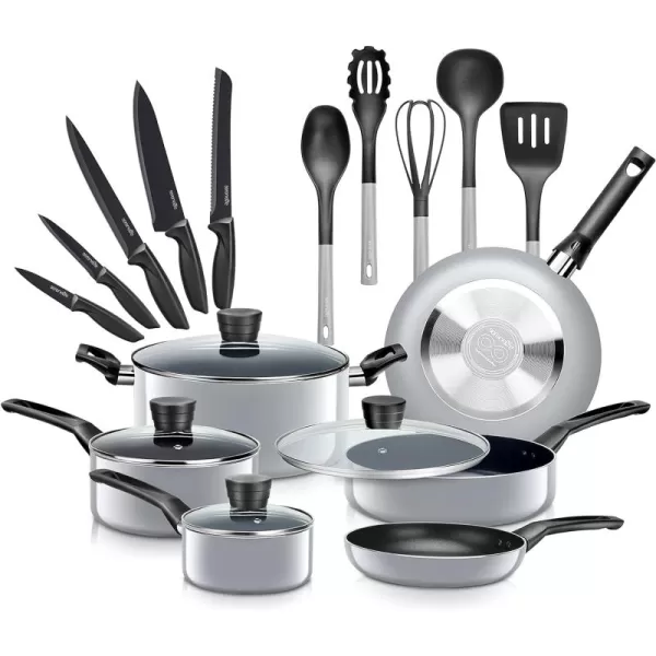 SereneLife Kitchenware Pots &amp; Pans Basic Kitchen Cookware, Black Non-Stick Coating Inside, Heat Resistant Lacquer , One Size, gray