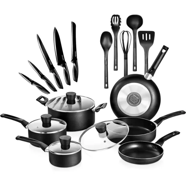 SereneLife Kitchenware Pots &amp; Pans Basic Kitchen Cookware, Black Non-Stick Coating Inside, Heat Resistant Lacquer , One Size, gray