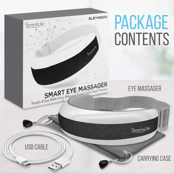 Eye Massager with Heat and Compression - Smart Eye Massager for Migraines and Stress Therapy - Wireless Heated Mask w/Music, Built-in Battery &amp; Adjustable Elastic Band - Vibration Massage Eye Relief