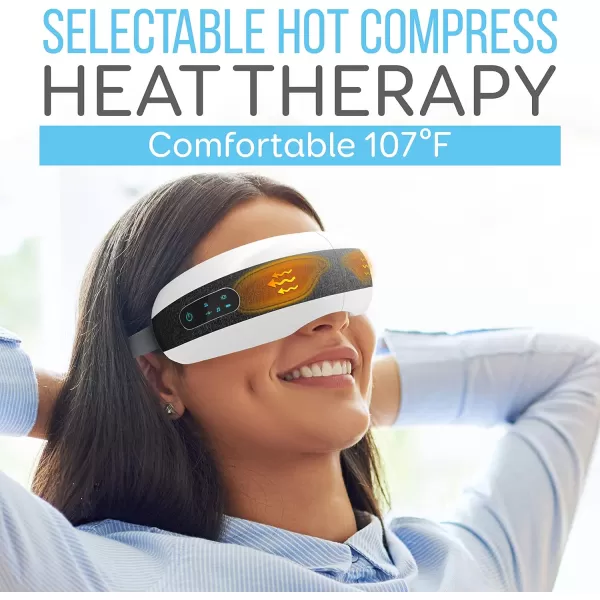Eye Massager with Heat and Compression - Smart Eye Massager for Migraines and Stress Therapy - Wireless Heated Mask w/Music, Built-in Battery &amp; Adjustable Elastic Band - Vibration Massage Eye Relief
