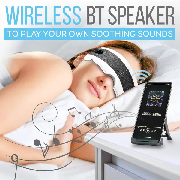 Eye Massager with Heat and Compression - Smart Eye Massager for Migraines and Stress Therapy - Wireless Heated Mask w/Music, Built-in Battery &amp; Adjustable Elastic Band - Vibration Massage Eye Relief
