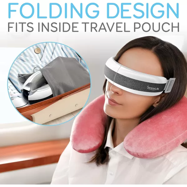 Eye Massager with Heat and Compression - Smart Eye Massager for Migraines and Stress Therapy - Wireless Heated Mask w/Music, Built-in Battery &amp; Adjustable Elastic Band - Vibration Massage Eye Relief