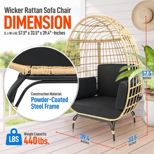 Jovial Wicker Rattan Egg Chair,Indoor Outdoor White Sofa Chair for Patio Backyard and Living Room with 4 Cushions and Powder Coated Steel Frame,Woven Texture Contemporary Ribbed Back Design