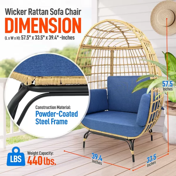 Jovial Wicker Rattan Egg Chair,Indoor Outdoor White Sofa Chair for Patio Backyard and Living Room with 4 Cushions and Powder Coated Steel Frame,Woven Texture Contemporary Ribbed Back Design