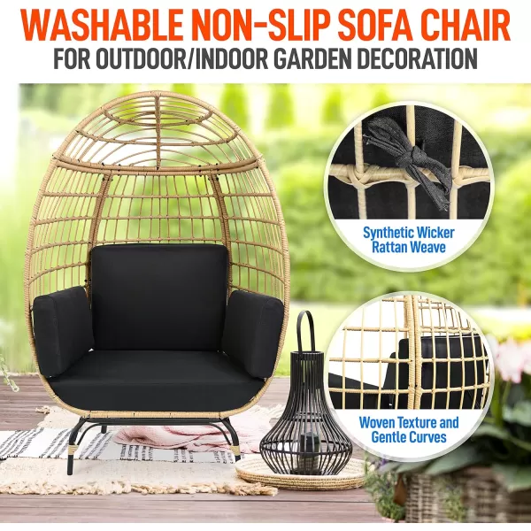 Jovial Wicker Rattan Egg Chair,Indoor Outdoor White Sofa Chair for Patio Backyard and Living Room with 4 Cushions and Powder Coated Steel Frame,Woven Texture Contemporary Ribbed Back Design