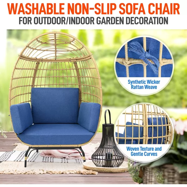 Jovial Wicker Rattan Egg Chair,Indoor Outdoor White Sofa Chair for Patio Backyard and Living Room with 4 Cushions and Powder Coated Steel Frame,Woven Texture Contemporary Ribbed Back Design