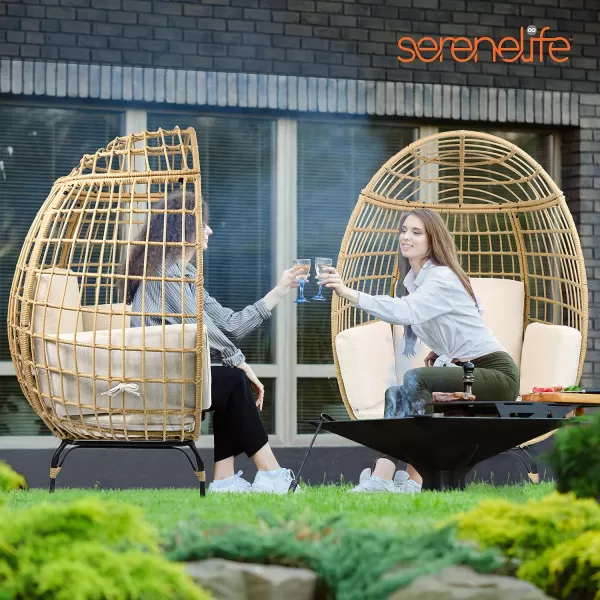Jovial Wicker Rattan Egg Chair,Indoor Outdoor White Sofa Chair for Patio Backyard and Living Room with 4 Cushions and Powder Coated Steel Frame,Woven Texture Contemporary Ribbed Back Design
