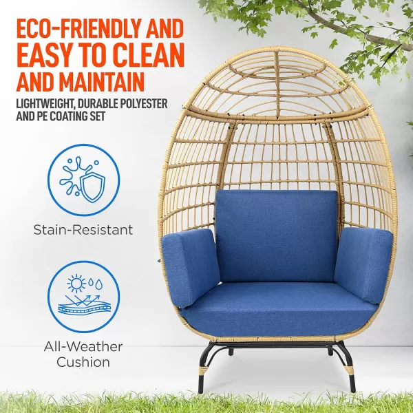 Jovial Wicker Rattan Egg Chair,Indoor Outdoor White Sofa Chair for Patio Backyard and Living Room with 4 Cushions and Powder Coated Steel Frame,Woven Texture Contemporary Ribbed Back Design