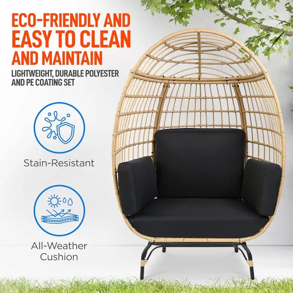 Jovial Wicker Rattan Egg Chair,Indoor Outdoor White Sofa Chair for Patio Backyard and Living Room with 4 Cushions and Powder Coated Steel Frame,Woven Texture Contemporary Ribbed Back Design