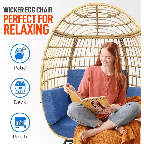 Jovial Wicker Rattan Egg Chair,Indoor Outdoor White Sofa Chair for Patio Backyard and Living Room with 4 Cushions and Powder Coated Steel Frame,Woven Texture Contemporary Ribbed Back Design