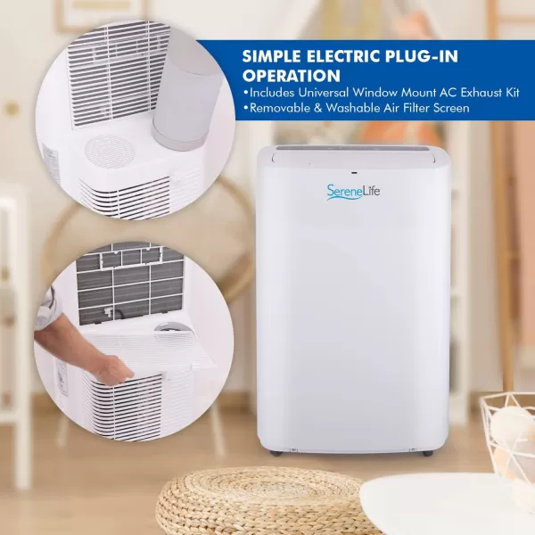 SereneLife Compact Freestanding Portable Air Conditioner - 10,000 BTU Indoor Free Standing AC Unit w/ Dehumidifier &amp; Fan Modes For Home, Office, School &amp; Business Rooms Up To 300 Sq. -SLPAC105W