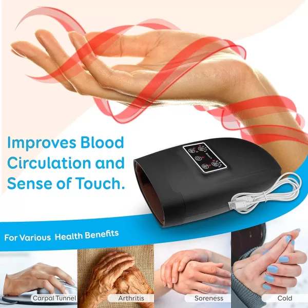 SereneLife Electric Compression Hand Massager - Electric Acupressure Palm Hand Massager w/ Air Pressure Heat Compress for Arthritis, Carpal Tunnel, Hand Pain Relief, Finger Numbness - SLHNDMSG85