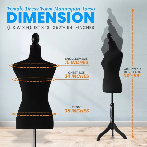 SereneLife Female Mannequin, Hanging Fashion Torso Display Form Mannequin with Hook, Adjustable Tripod Stand, for Sweaters, T-Shirts, Jackets, Dresses, Blouses, Tops