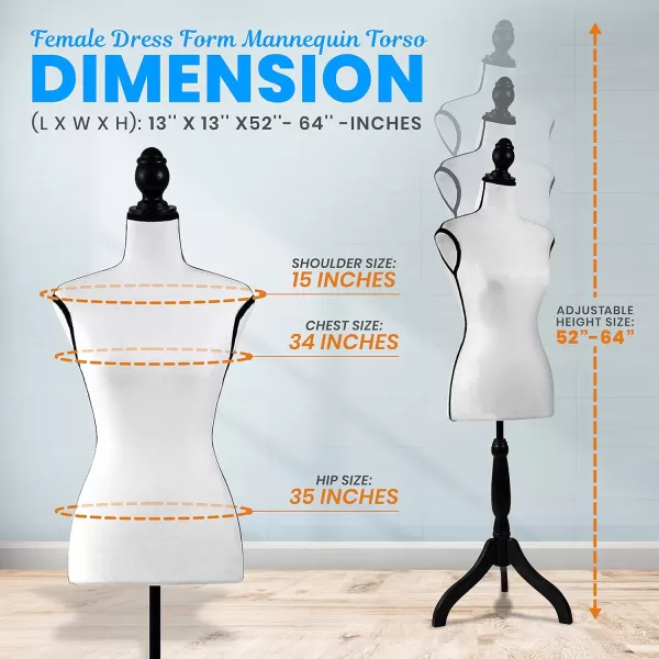 SereneLife Female Mannequin, Hanging Fashion Torso Display Form Mannequin with Hook, Adjustable Tripod Stand, for Sweaters, T-Shirts, Jackets, Dresses, Blouses, Tops