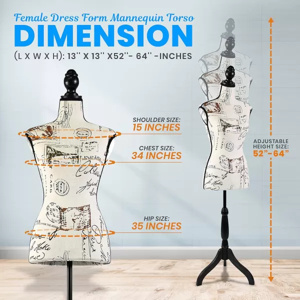 SereneLife Female Mannequin, Hanging Fashion Torso Display Form Mannequin with Hook, Adjustable Tripod Stand, for Sweaters, T-Shirts, Jackets, Dresses, Blouses, Tops