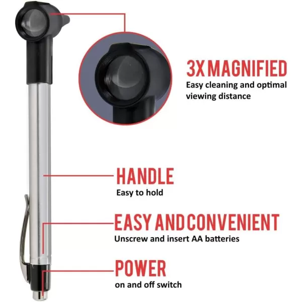 SereneLife Fiber Optic Otoscope Auriscope Kit - Home Internal Ear Inspection Instrument w/ Battery, LED Digital Light, 3X Magnification, Washable Ear Tips for Children, Adults or Pets - SereneLife