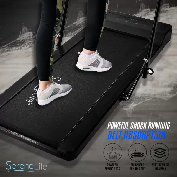 SereneLife Folding Treadmill - Foldable Home Fitness Equipment with LCD for Walking &amp; Running - Cardio Exercise Machine - Preset and Adjustable Programs - Bluetooth Connectivity