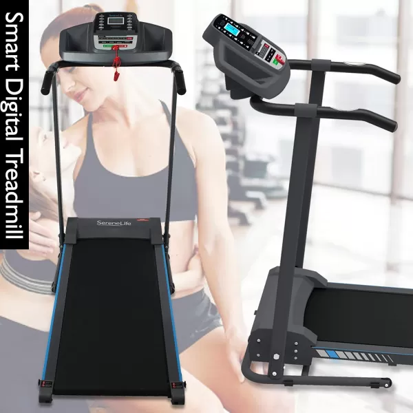 SereneLife Folding Treadmill - Foldable Home Fitness Equipment with LCD for Walking &amp; Running - Cardio Exercise Machine - Preset and Adjustable Programs - Bluetooth Connectivity