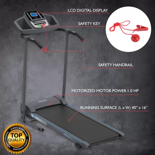 SereneLife Folding Treadmill - Foldable Home Fitness Equipment with LCD for Walking &amp; Running - Cardio Exercise Machine - Preset and Adjustable Programs - Bluetooth Connectivity