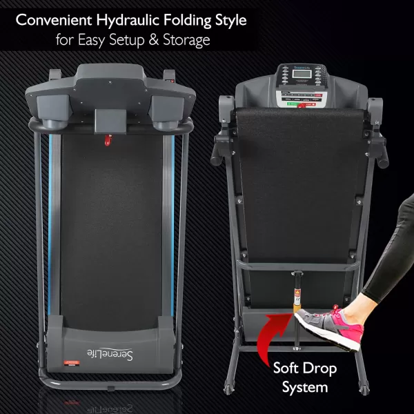 SereneLife Folding Treadmill - Foldable Home Fitness Equipment with LCD for Walking &amp; Running - Cardio Exercise Machine - Preset and Adjustable Programs - Bluetooth Connectivity