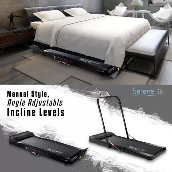 SereneLife Folding Treadmill - Foldable Home Fitness Equipment with LCD for Walking &amp; Running - Cardio Exercise Machine - Preset and Adjustable Programs - Bluetooth Connectivity