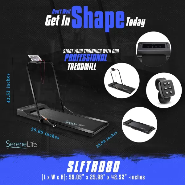 SereneLife Folding Treadmill - Foldable Home Fitness Equipment with LCD for Walking &amp; Running - Cardio Exercise Machine - Preset and Adjustable Programs - Bluetooth Connectivity