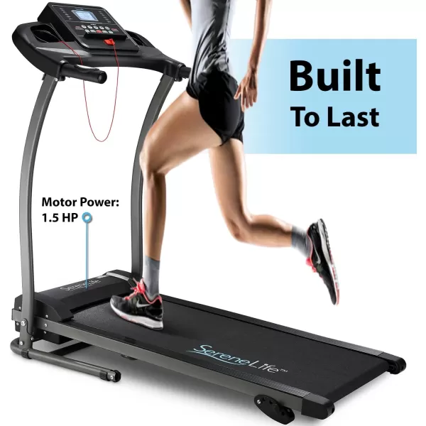 SereneLife Folding Treadmill - Foldable Home Fitness Equipment with LCD for Walking &amp; Running - Cardio Exercise Machine - Preset and Adjustable Programs - Bluetooth Connectivity