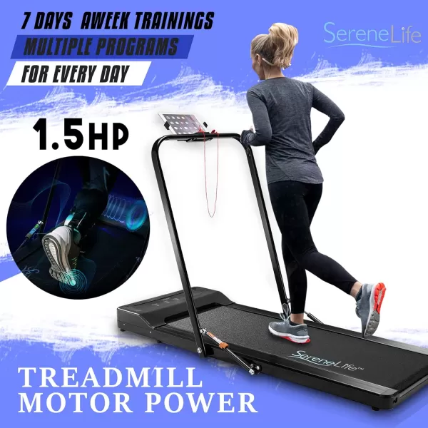 SereneLife Folding Treadmill - Foldable Home Fitness Equipment with LCD for Walking &amp; Running - Cardio Exercise Machine - Preset and Adjustable Programs - Bluetooth Connectivity