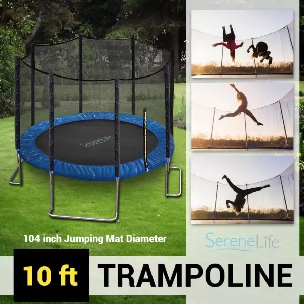 SereneLife Full Size Backyard Trampoline with Safety Net - Enclosed Trampoline for Kids, Teen, Adult