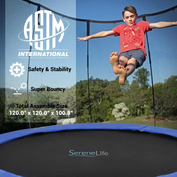 SereneLife Full Size Backyard Trampoline with Safety Net - Enclosed Trampoline for Kids, Teen, Adult