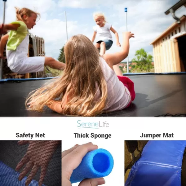 SereneLife Full Size Backyard Trampoline with Safety Net - Enclosed Trampoline for Kids, Teen, Adult
