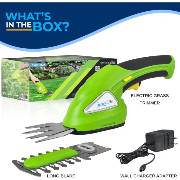 SereneLife Grass Shear Cutter, Corded Electric, Battery Powered, Handheld Trimmer, Electric, Perfect For Leaves &amp; Debris, Rechargeable Battery, Charge Time 4 Hrs, 3.6V 