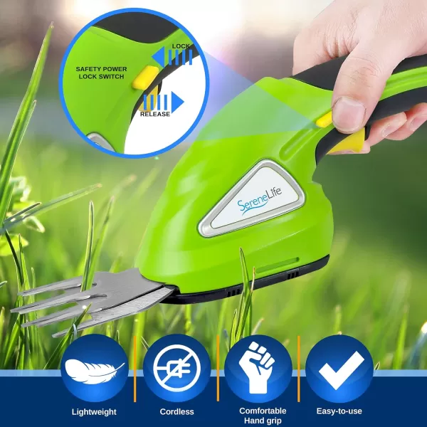 SereneLife Grass Shear Cutter, Corded Electric, Battery Powered, Handheld Trimmer, Electric, Perfect For Leaves &amp; Debris, Rechargeable Battery, Charge Time 4 Hrs, 3.6V 