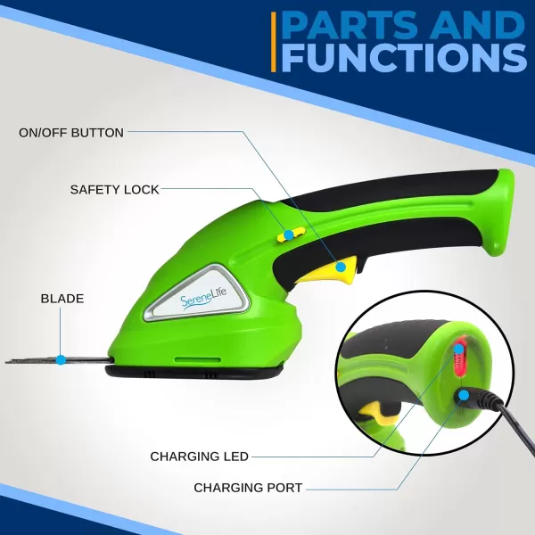 SereneLife Grass Shear Cutter, Corded Electric, Battery Powered, Handheld Trimmer, Electric, Perfect For Leaves &amp; Debris, Rechargeable Battery, Charge Time 4 Hrs, 3.6V 