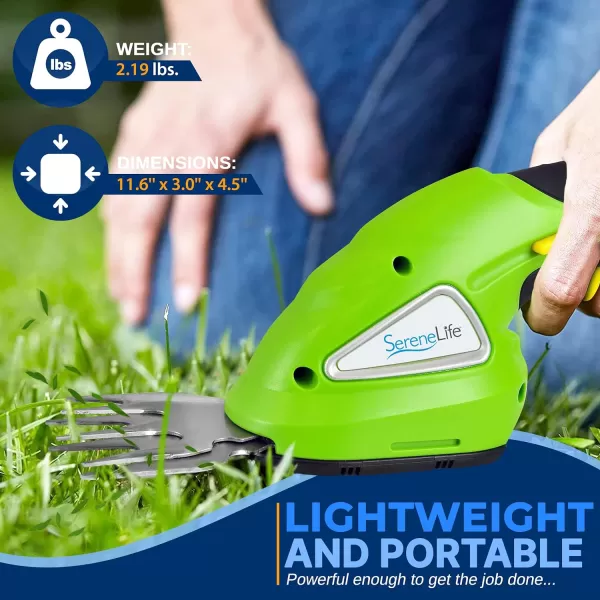 SereneLife Grass Shear Cutter, Corded Electric, Battery Powered, Handheld Trimmer, Electric, Perfect For Leaves &amp; Debris, Rechargeable Battery, Charge Time 4 Hrs, 3.6V 