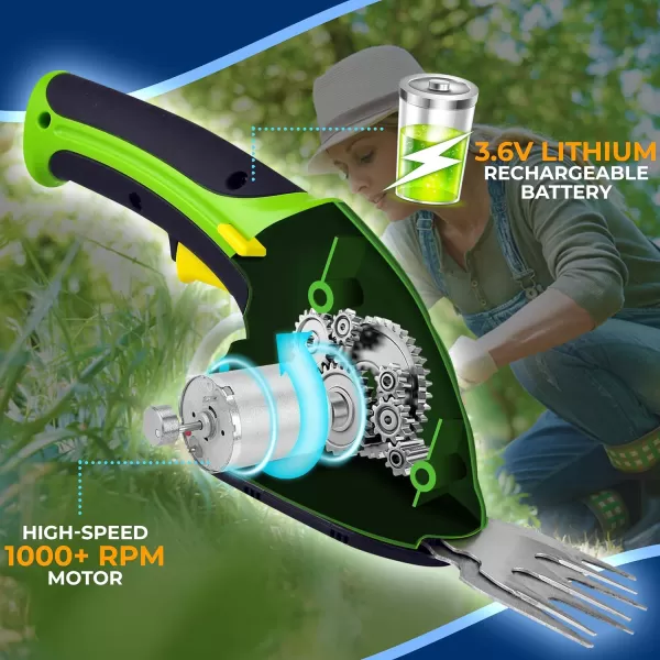 SereneLife Grass Shear Cutter, Corded Electric, Battery Powered, Handheld Trimmer, Electric, Perfect For Leaves &amp; Debris, Rechargeable Battery, Charge Time 4 Hrs, 3.6V 