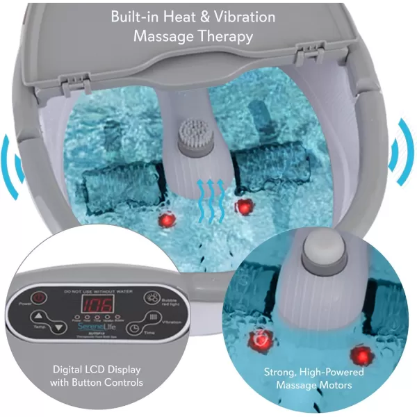 SereneLife Hydro Therapy Foot Bath Massager - Heating Foot Spa with Deep Kneading Shiatsu Massage Ball, Brush, Stone - Roller, Vibration, Bubble, Digital Adjustable Temp - SLFTSP18
