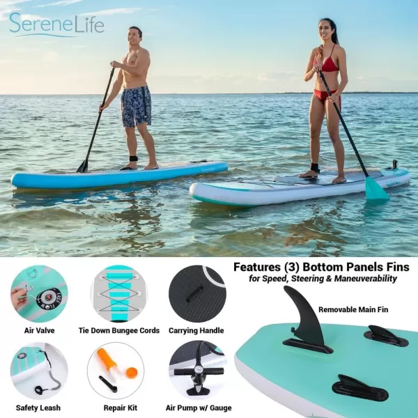 SereneLife Inflatable Stand Up Paddle Board  with Premium SUP Accessories &amp; Carry Bag | Wide Stance, Bottom Fin for Paddling, Surf Control, Non-Slip Deck | Youth &amp; Adult Standing Boat