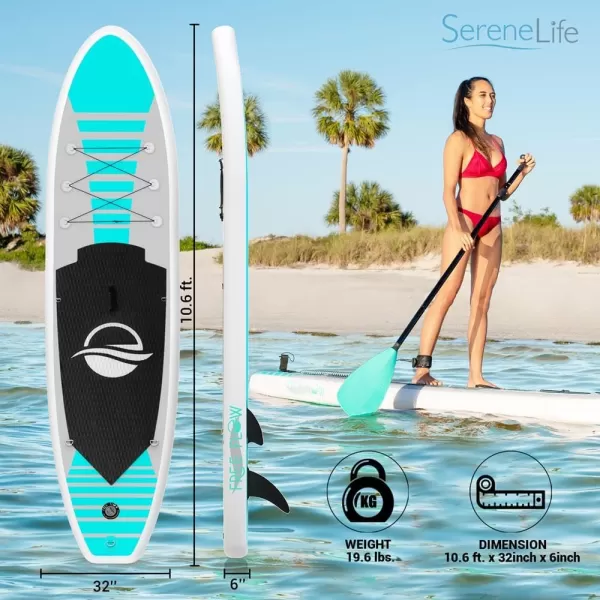 SereneLife Inflatable Stand Up Paddle Board  with Premium SUP Accessories &amp; Carry Bag | Wide Stance, Bottom Fin for Paddling, Surf Control, Non-Slip Deck | Youth &amp; Adult Standing Boat