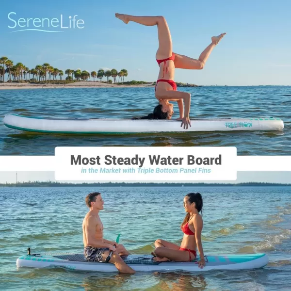 SereneLife Inflatable Stand Up Paddle Board  with Premium SUP Accessories &amp; Carry Bag | Wide Stance, Bottom Fin for Paddling, Surf Control, Non-Slip Deck | Youth &amp; Adult Standing Boat