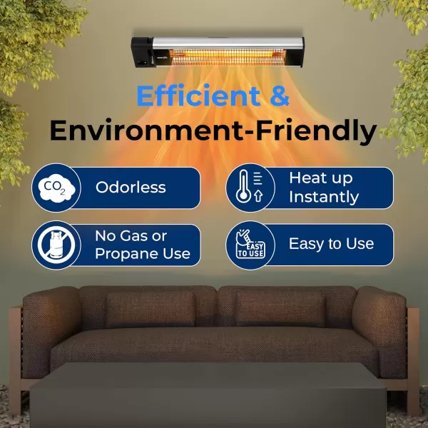 SereneLife Infrared Outdoor Electric Space Heater, Wall Mounted Heater, 1500 W, Electric Patio Heater w/Remote Control 29" x 6" for Restaurant, Patio, Backyard, Garage, Decks Black