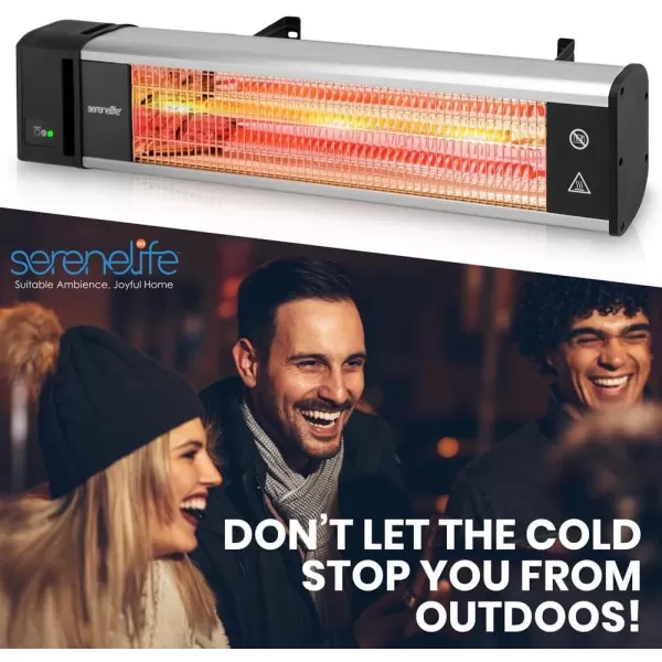 SereneLife Infrared Outdoor Electric Space Heater, Wall Mounted Heater, 1500 W, Electric Patio Heater w/Remote Control 29" x 6" for Restaurant, Patio, Backyard, Garage, Decks Black