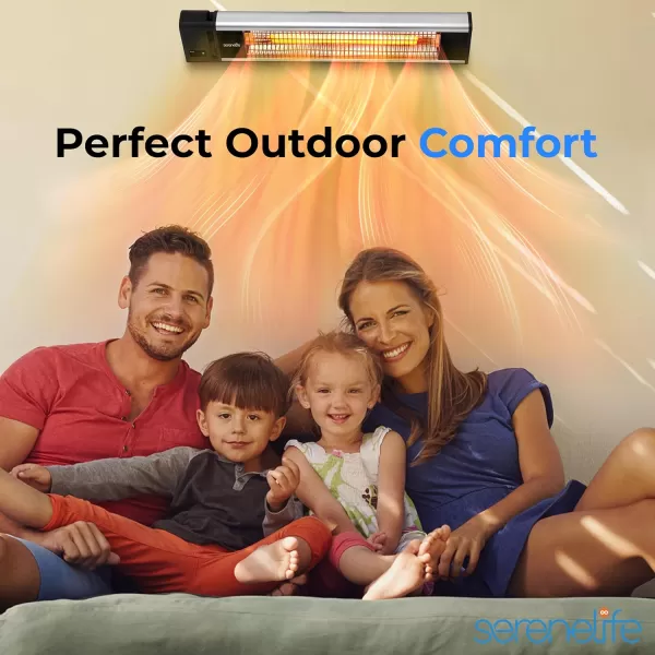 SereneLife Infrared Outdoor Electric Space Heater, Wall Mounted Heater, 1500 W, Electric Patio Heater w/Remote Control 29" x 6" for Restaurant, Patio, Backyard, Garage, Decks Black