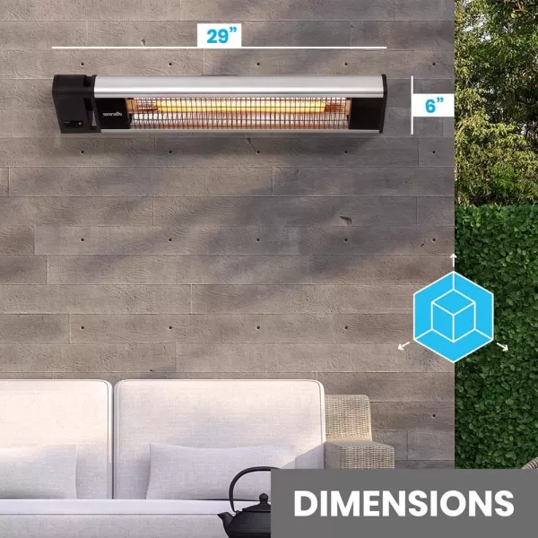 SereneLife Infrared Outdoor Electric Space Heater, Wall Mounted Heater, 1500 W, Electric Patio Heater w/Remote Control 29" x 6" for Restaurant, Patio, Backyard, Garage, Decks Black