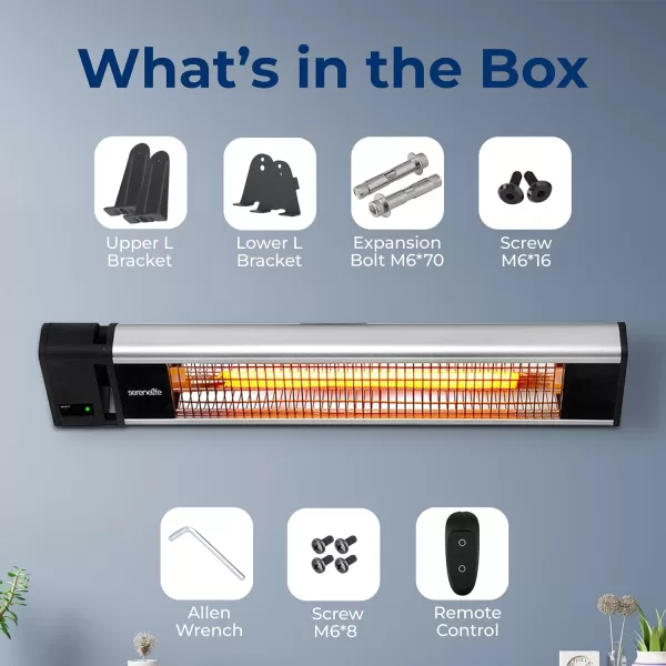 SereneLife Infrared Outdoor Electric Space Heater, Wall Mounted Heater, 1500 W, Electric Patio Heater w/Remote Control 29" x 6" for Restaurant, Patio, Backyard, Garage, Decks Black