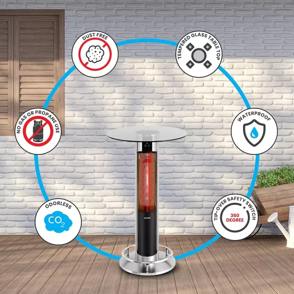 SereneLife Infrared Patio Heater, Electric Patio Heater for Indoor/Outdoor Use, Portable Table Heater with Remote Control, 1500 W, for Restaurant, Patio, Backyard, Garage, Decks 