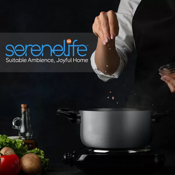 SereneLife Kitchenware Pots &amp; Pans Basic Kitchen Cookware, Black Non-Stick Coating Inside, Heat Resistant Lacquer , One Size, Blue