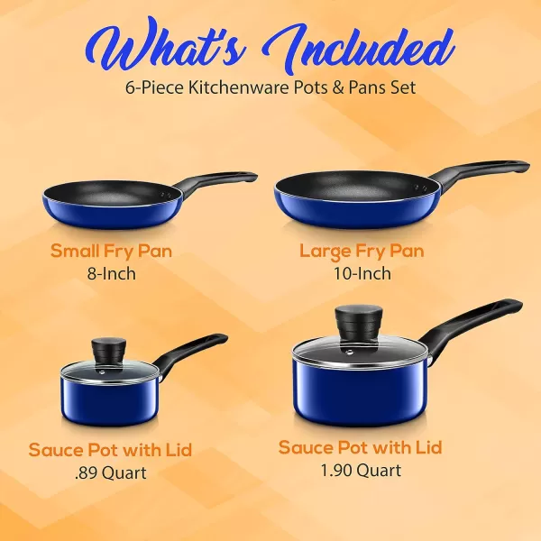 SereneLife Kitchenware Pots &amp; Pans Basic Kitchen Cookware, Black Non-Stick Coating Inside, Heat Resistant Lacquer , One Size, Blue