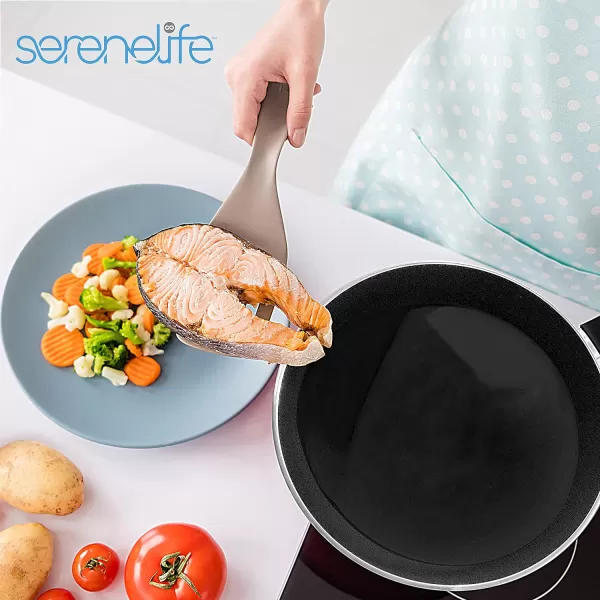 SereneLife Kitchenware Pots &amp; Pans Basic Kitchen Cookware, Black Non-Stick Coating Inside, Heat Resistant Lacquer , One Size, Blue